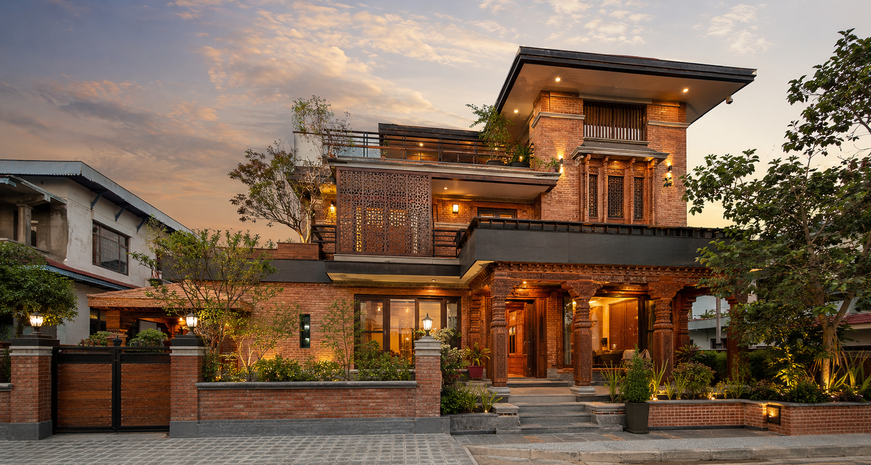 Modern Newari Fusion: Elevation Design Ideas for Urban Nepal