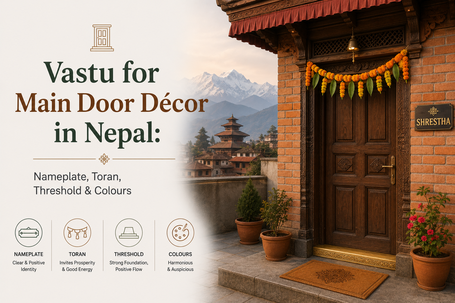Vastu for Main Door Décor in Nepal: Nameplate, Toran, Threshold & Colours